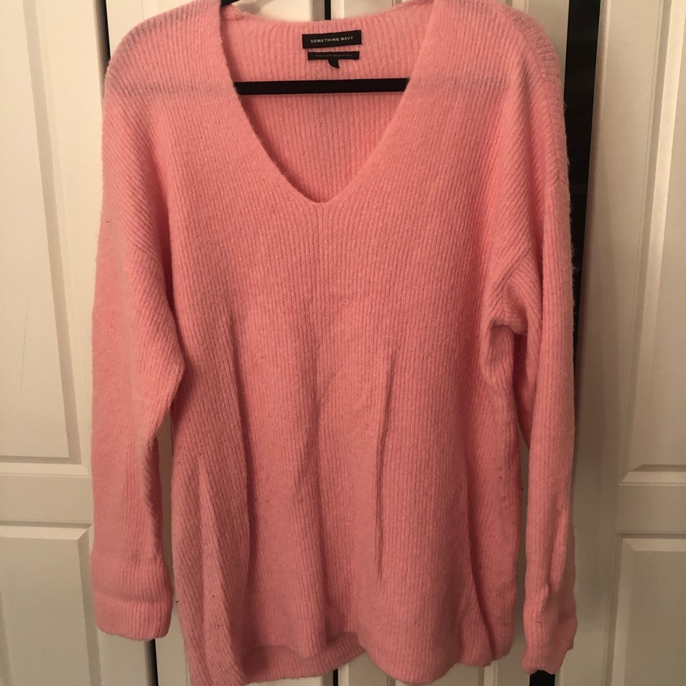 Something Navy Pink V Neck Sweater